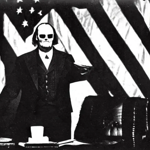 Prompt: Photo of The Undertaker as President of the USA giving a presidential address