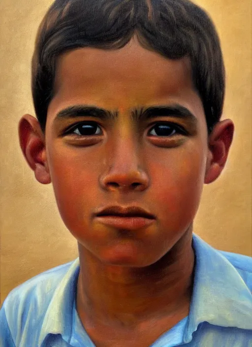 Prompt: portrait of a handsome cuban boy in old havana, painting by bob byerly and manuel sanjulian, oil on canvas, hyperrealism