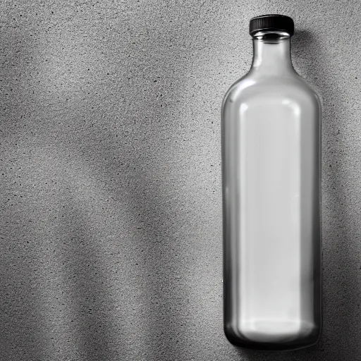 Prompt: an award - winning advertisement photo of a translucent glass vodka bottle of a propane cylinder on a concrete slab, dramatic studio lighting, 1 0 0 mm, wide angle lens, ƒ / 8, behance, sharp focus, bokeh, hyper hd, 8 k