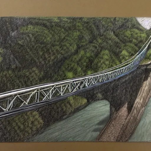 Image similar to suspension bridge drawn by Luca Sebastian, quality hd ultra detailed