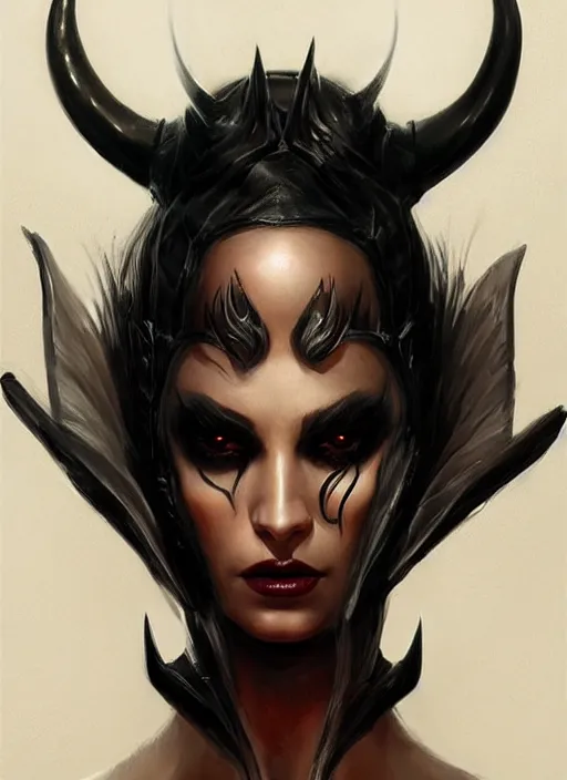 Prompt: cool and bored looking demon lady with small horns in black leather mask, artistic portrait, beautiful eyes, nose and lips, art by artgerm and greg rutkowski and magali villeneuve, highly detailed, digital painting, trending on artstation, concept art, sharp focus, illustration