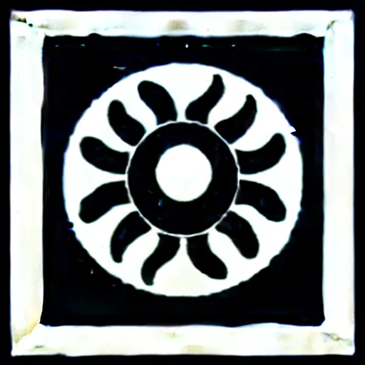 Prompt: minimal geometric smiling sun symbol by karl gerstner, monochrome, symmetrical