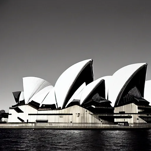 Image similar to Sydney Opera house on fire, photo by ansel adams |