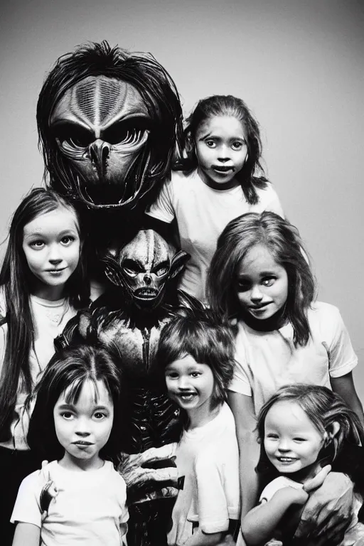 Image similar to alien monster mutant family photo, 1 9 8 0 s, olan mills studio, xenomorph, creepy, scary, nightmare, color, cinematic, oat studio, neill blomkamp, district 9