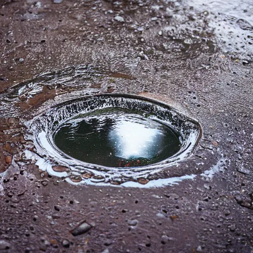 Prompt: a television in a puddle of water