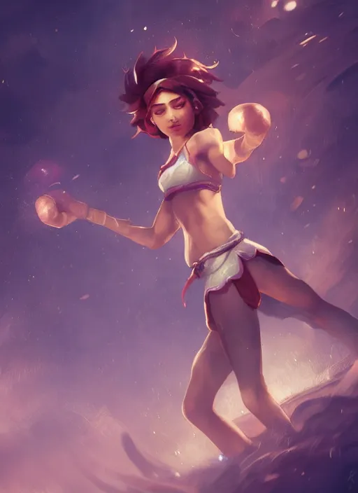 Image similar to taliyah, from league of legends, al natural, exhibant, boxing, in shape, hyper detailed, digital art, trending in artstation, cinematic lighting, studio quality, smooth render, unreal engine 5 rendered, octane rendered, art style by klimt and nixeu and ian sprigger and wlop and krenz cushart