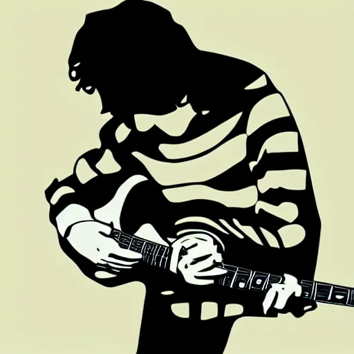 Image similar to syd barret playing guitar and singing, sticker - art, svg vector, adobe - illustrator