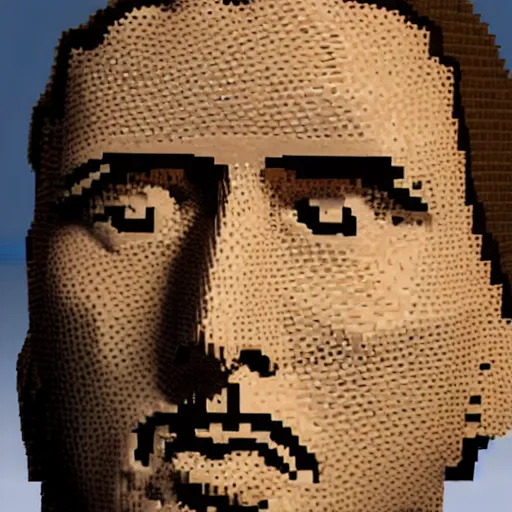 Image similar to bust of nicolas cage made in minecraft