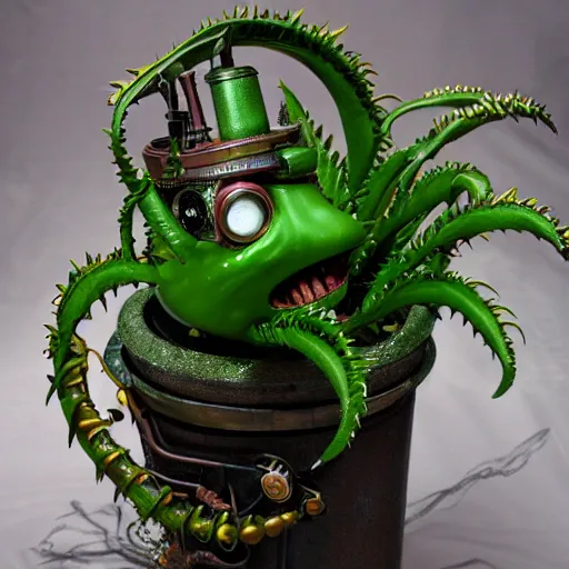 Image similar to steampunk Audrey 2 plant from little shop of horrors in real life, ultra detailed, 8k resolution, ultrarealistic