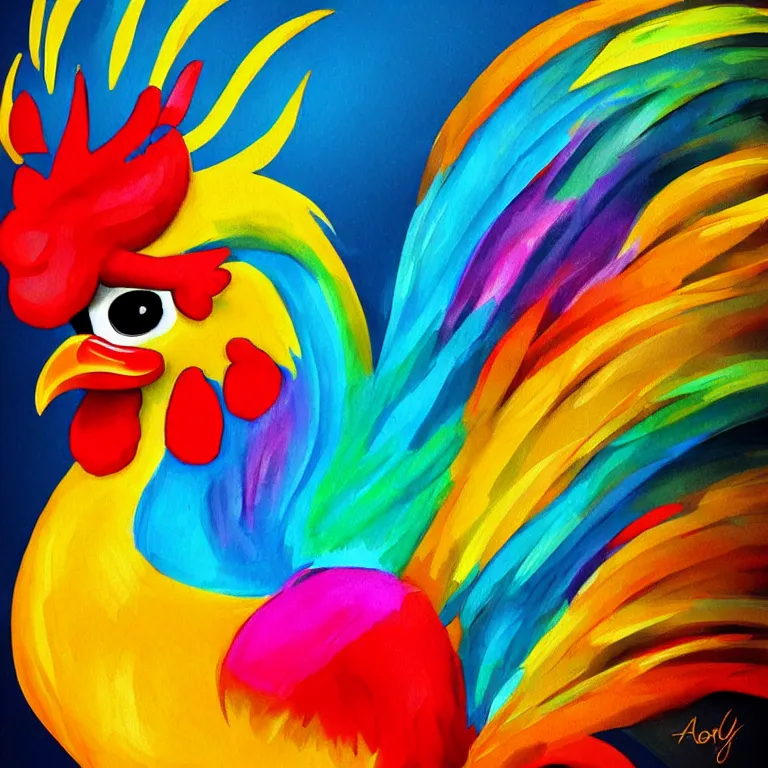 Prompt: colorful rooster by alex horely orlandelli, fantasy, artstation, smooth, illustration