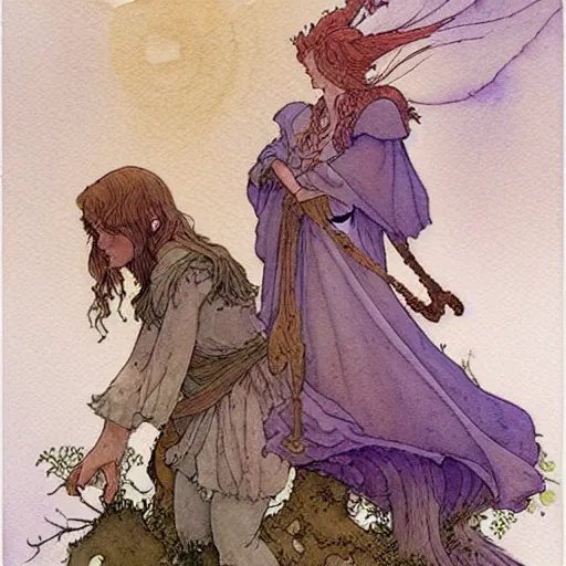 Prompt: a simple and atmospheric watercolour fantasy character concept art painting of a fairytale, very muted colors, by rebecca guay, michael kaluta, charles vess and jean moebius giraud