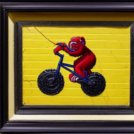 Prompt: a monkey riding a bike by eric joyner