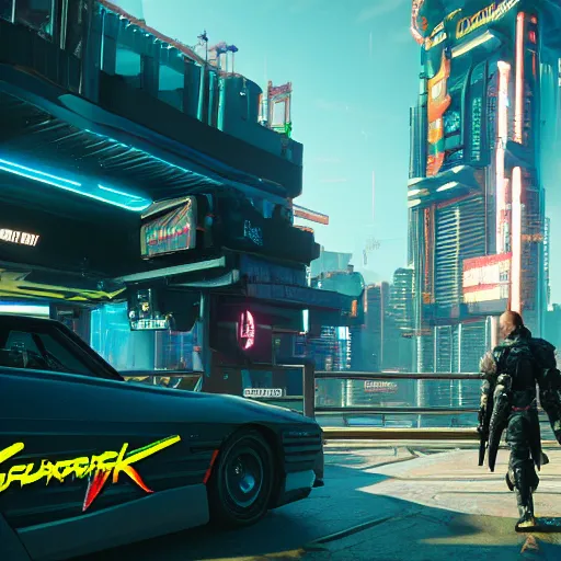 Prompt: Cyberpunk 2077 with two more years of development time, in-game screenshot