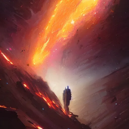 Image similar to galaxy in flames, a fantasy digital painting by greg rutkowski and james gurney, trending on artstation, highly detailed