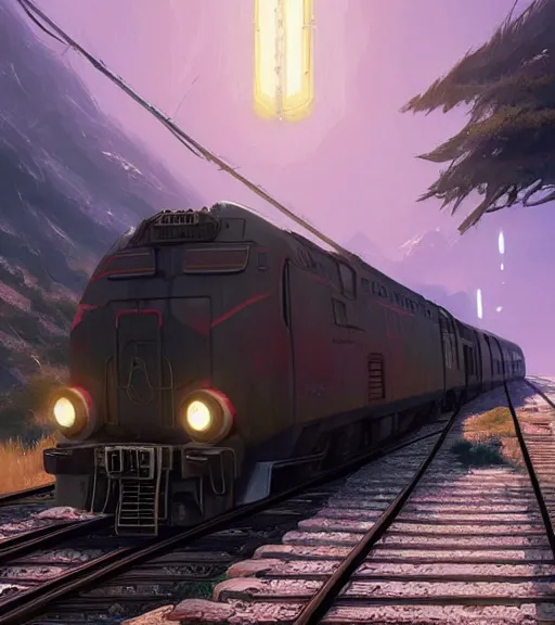 Image similar to highly detailed train in gta v, stephen bliss, unreal engine, fantasy art by greg rutkowski, loish, rhads, ferdinand knab, makoto shinkai and lois van baarle, ilya kuvshinov, rossdraws, tom bagshaw, global illumination, radiant light, detailed and intricate environment