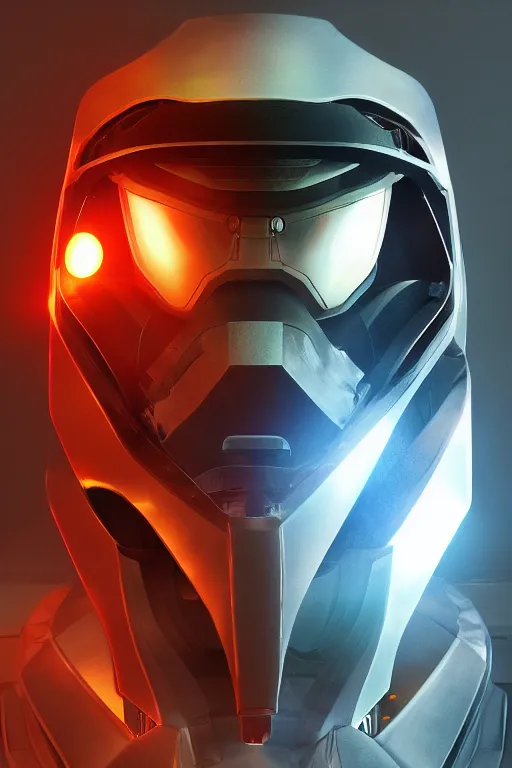 Image similar to robot ninja mask helmet halo master chief radiating a glowing aura global illumination ray tracing hdr fanart arstation by ian pesty and katarzyna da „ bek - chmiel