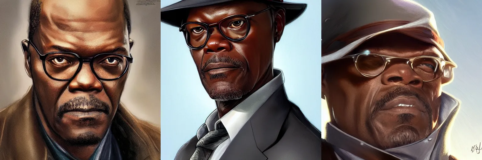 Prompt: portrait of Samuel L. Jackson as a detective, highly detailed, digital painting, artstation, concept art, sharp focus, illustration, art by artgerm and greg rutkowski and alphonse mucha