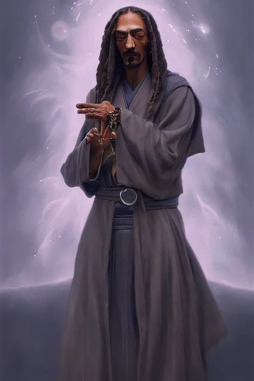 Image similar to breathtaking detailed concept art painting of a jedi snoop dogg, by hsiao - ron cheng, bizarre compositions, exquisite detail, extremely moody lighting, 8 k