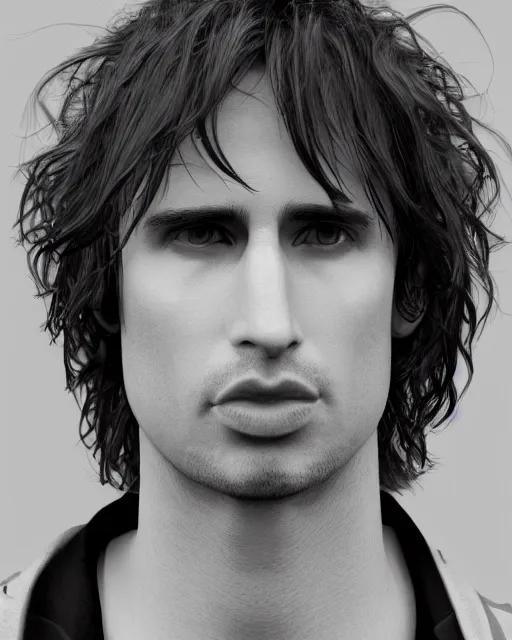 Prompt: Super realistic version of Jeff Buckley, symmetrical face, photo realistic, detailed , headroom, 8k, unreal engine 5, hyper realistic, artgerm, trending on artstation