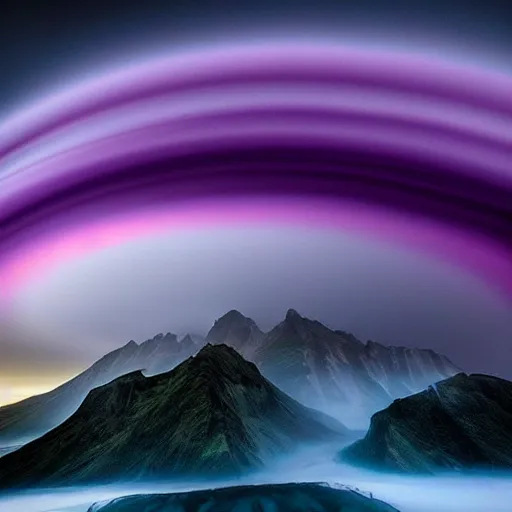 Image similar to amazing photo of a purple tornado in the sky by marc adamus, beautiful dramatic lighting