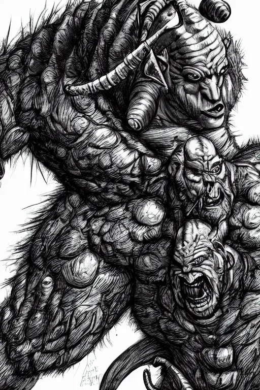 Prompt: hunched ogre with a horn on his head, highly detailed, digital art, sharp focus, trending on art station, kentaro miura manga art style