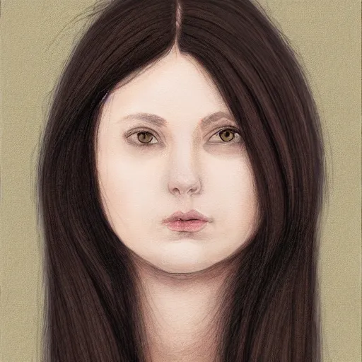 Prompt: 3 0 years old woman : : dark straight hair : : slightly overweight : : brown medieval cloting, natural materials : : high detail, digital art, illustration, oil painting, realistic