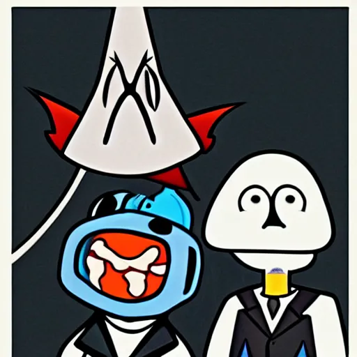 Prompt: Adventure Time characters in the art stylings of Spy vs Spy from Mad TV