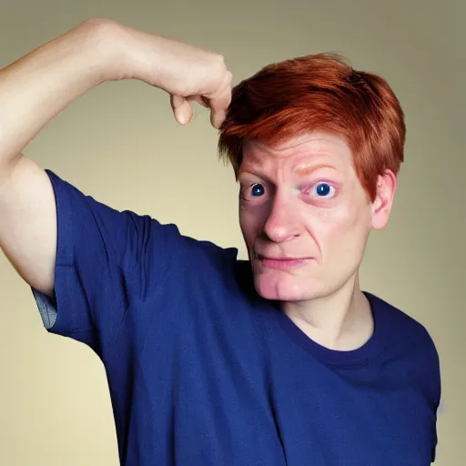 Image similar to fry from futurama as a real person, portrait photograph, hyper realism