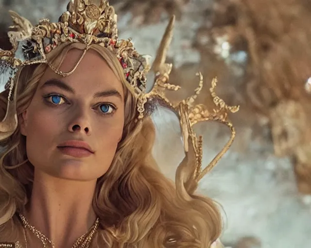 Image similar to Margot robbie as a goddess in heaven, Photography, Cinematic, Portrait, insanely detailed and intricate, hypermaximalist, elegant, ornate, hyper realistic, super detailed