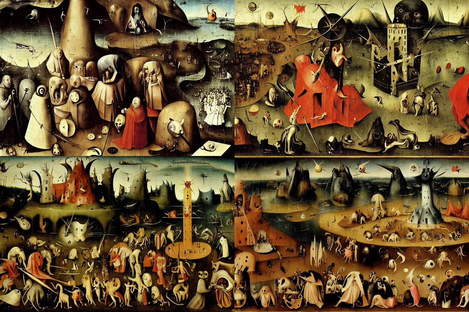 Prompt: the last ferocious whimper of society by Hieronymus Bosch