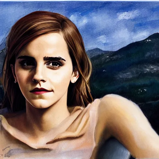 Image similar to a portrait of emma watson in a scenic environment by amiet cuno