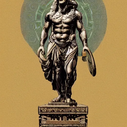 Prompt: illustration of statue of zeus at olympia, by lliam brazier, petros afshar, peter mohrbacher and victo ngai