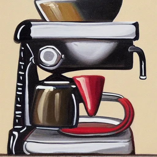 Image similar to a painting of a humanoid espresso machine that makes coffee from human souls
