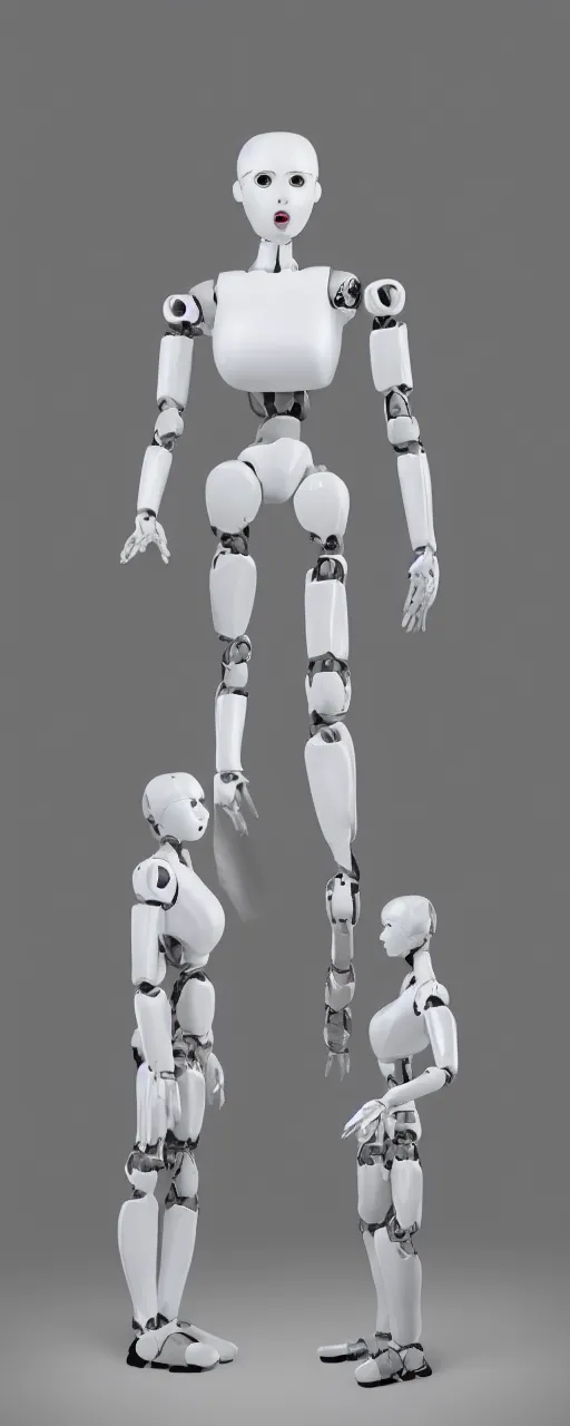 Image similar to very realistic humanoid robot standing in front white background