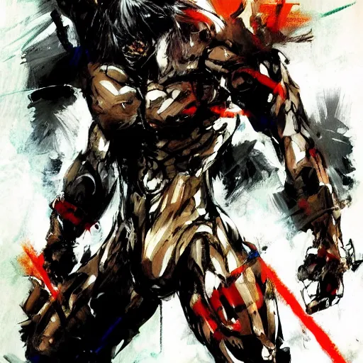 Image similar to a beautiful painting of Kunkka by Yoji Shinkawa, Metal Gear Solid, strong lines and bold colors, limited color palette, atmosphere and tension, Japanese, trending on artstation