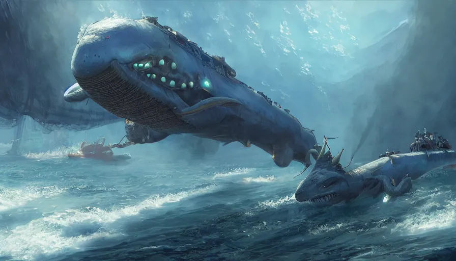 Image similar to craig mullins and ghibli digital illustration of a long train dragon in deep ocean unreal engine, hyper realism, realistic shading, cinematic composition, realistic render, octane render, detailed textures, photorealistic, wide shot