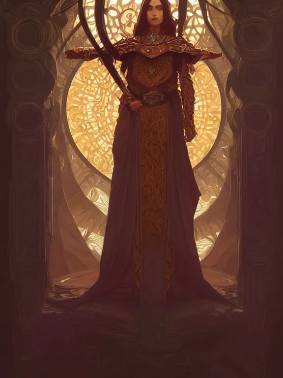 Image similar to symmetry!! intense fanart of a evve as a mage warrior as acotar protagonist, magic background, intricate, elegant, highly detailed, my rendition, digital painting, artstation, concept art, smooth, sharp focus, illustration, art by artgerm and greg rutkowski and alphonse mucha