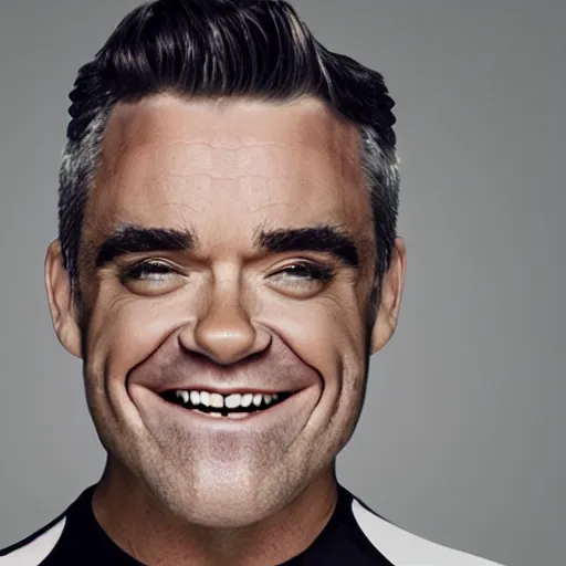 Prompt: robbie williams smiling portrait