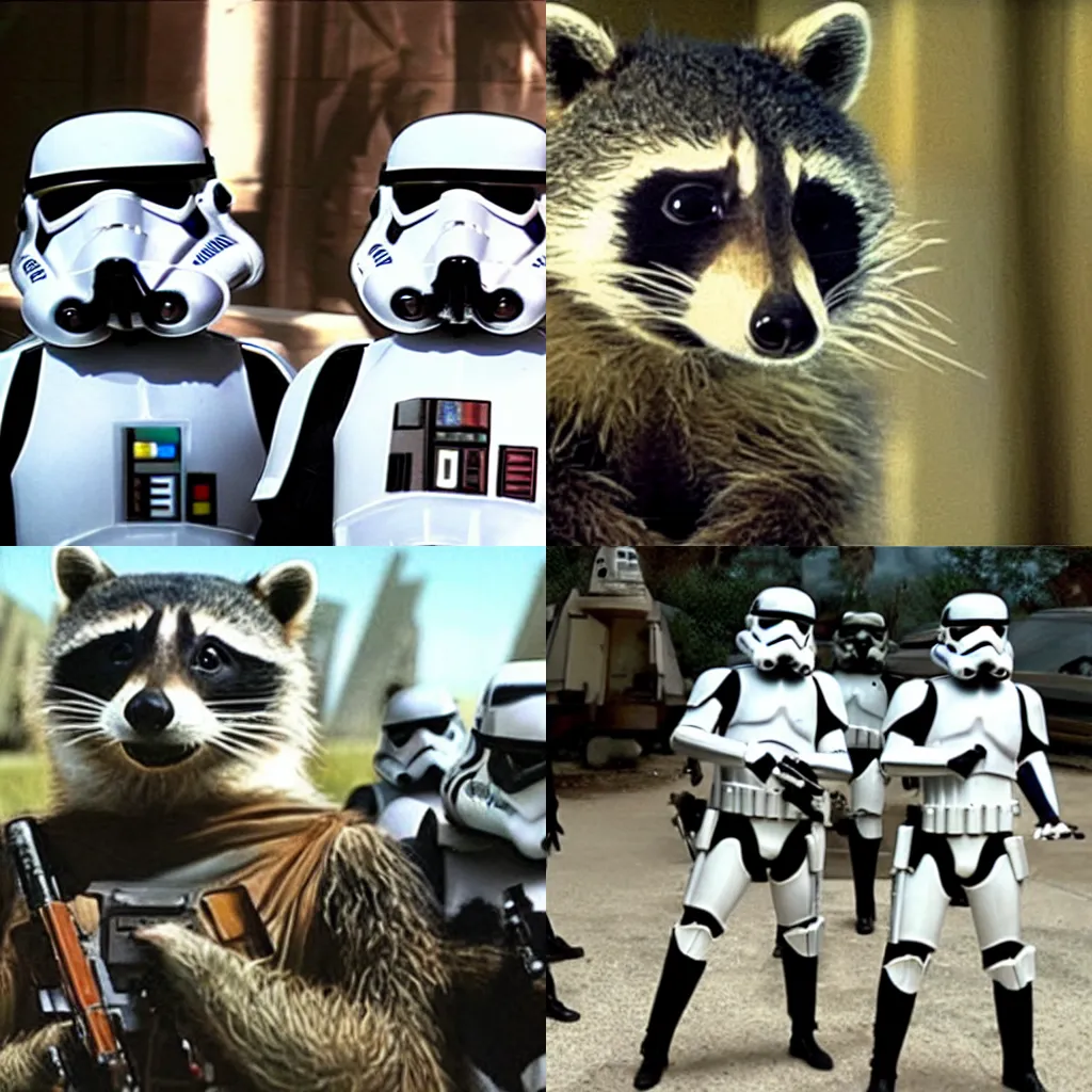 Prompt: raccoon stormtroopers in the movie Star Wars