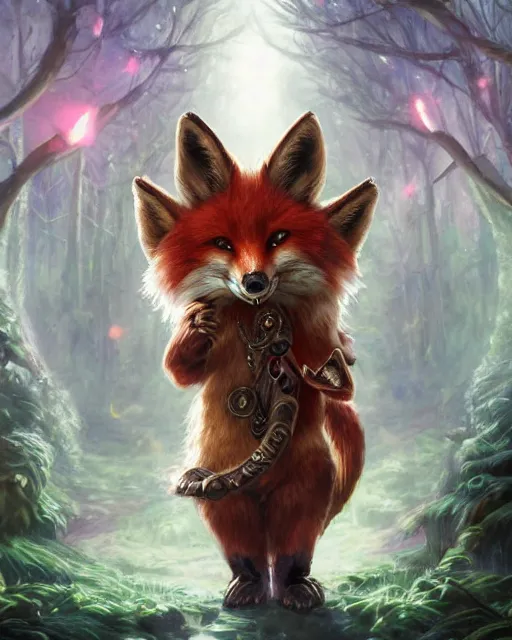 Image similar to Fox, Anthropomorphized, playing harp in magical forest, portrait, magic the gathering artwork, D&D, fantasy, cinematic lighting, centered, symmetrical, highly detailed, digital painting, artstation, concept art, smooth, sharp focus, illustration, volumetric lighting, epic Composition, 8k, art by Akihiko Yoshida and Greg Rutkowski and Craig Mullins, heroic pose, oil painting, cgsociety