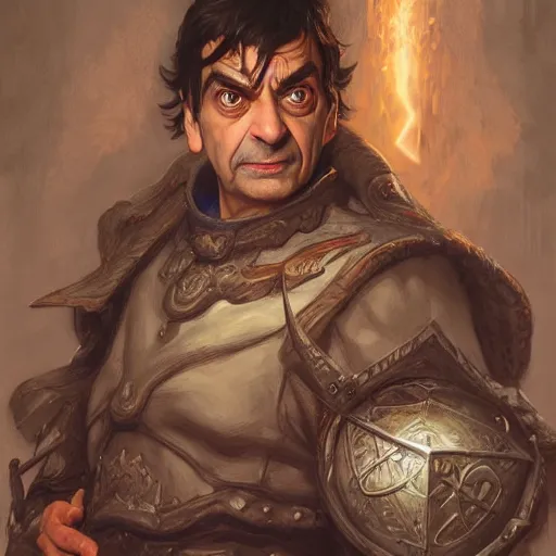 Image similar to Mr Bean as a fantasy D&D character, portrait art by Donato Giancola and Bayard Wu, digital art, trending on artstation, 4k