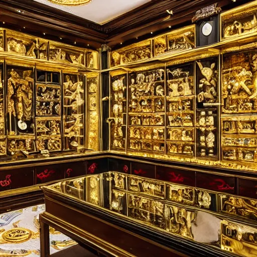 Image similar to A great display room filled with gold, artifacts, jewels and treasures lost to time, ultra-high definition, 4K, museum quality photo