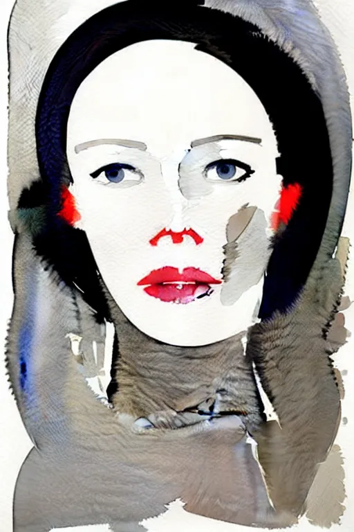 Image similar to beautiful face woman, grey, colorless and silent, watercolor portrait by David downton