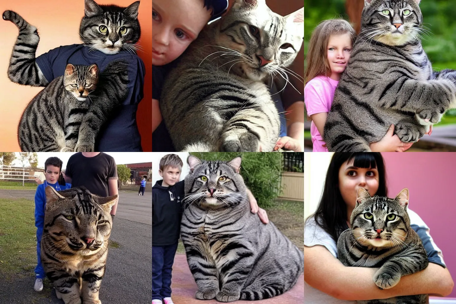 Prompt: The world's largest cat being held by a normal sized child, photograph for Guinness Book of Records,