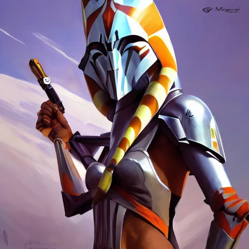 Image similar to greg manchess portrait painting of armored ahsoka tano as overwatch character, medium shot, asymmetrical, profile picture, organic painting, sunny day, matte painting, bold shapes, hard edges, street art, trending on artstation, by huang guangjian and gil elvgren and sachin teng