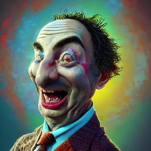 Prompt: Very very very very highly detailed epic central composition photo of Mr Bean face, intricate, happy colorful vibes, extremely detailed, digital painting, smooth, sharp focus, illustration, intimidating lighting, incredible art by Brooke Shaden, artstation, concept art, Octane render in Maya and Houdini