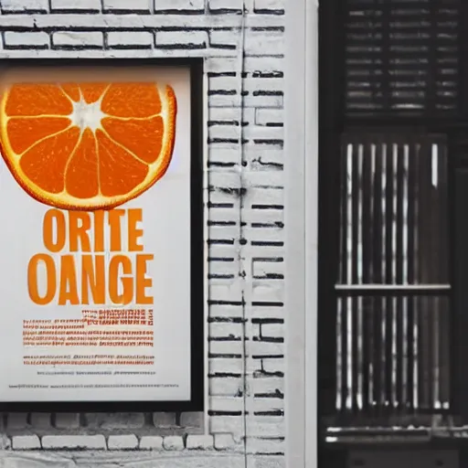 Image similar to a marketing poster of a single orange,