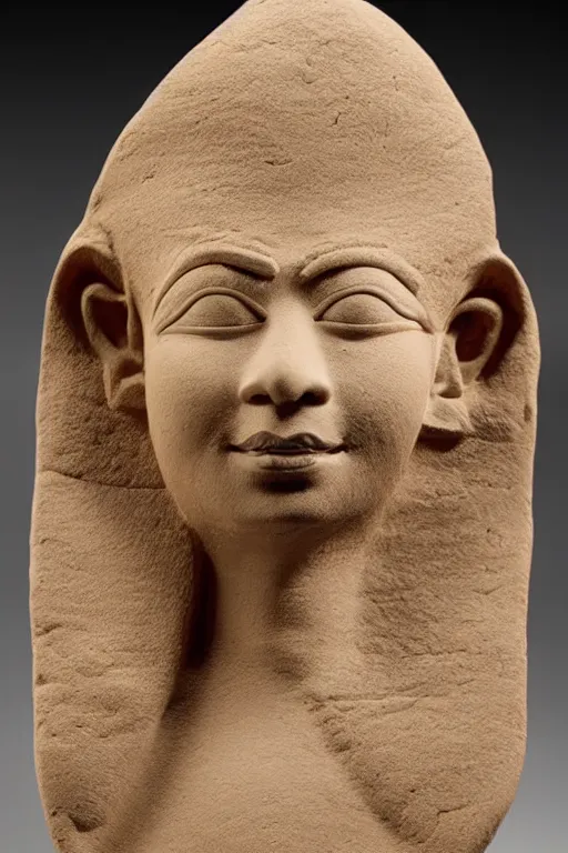 Image similar to a highly detailed beautiful portrait clay sculpture of a egyptian god with facial expression : enthusiastic sculpted in laguna clay em - 2 1 0 clay by philippe faraut.