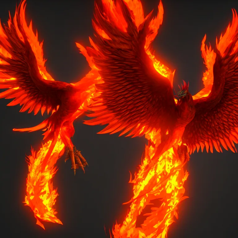 Image similar to phoenix with with flamimg wings, 3 d render, 3 d rendered, hdr, unreal engine 5, ray tracing, dynamic lighting, flame colors, high detail,