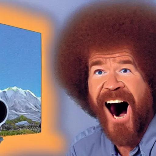 Prompt: bob ross screaming at area 5 1 security camera footage